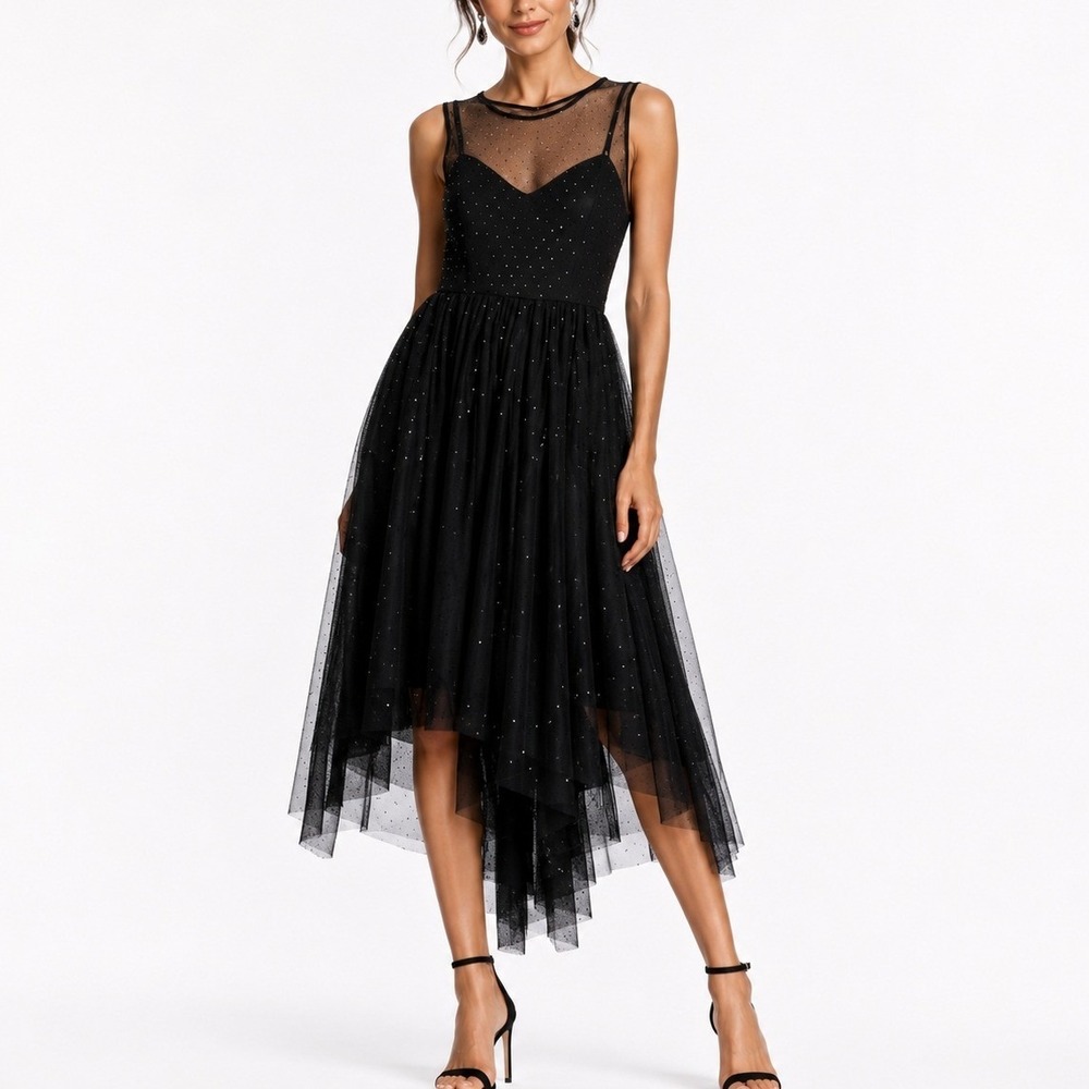 Disney‎ Lauren Conrad Snow White Black Sequin Polka Dot Mesh High-Low Dress NEW